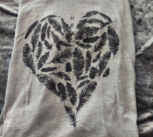 Load image into Gallery viewer, Light Grey HEA Heart with Feathers Printed Boyfriend T-Shirt