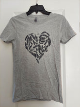 Load image into Gallery viewer, Light Grey HEA Heart with Feathers Printed Boyfriend T-Shirt
