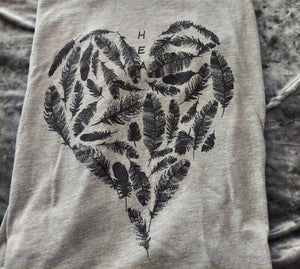 Light Grey HEA Heart with Feathers Printed Boyfriend T-Shirt