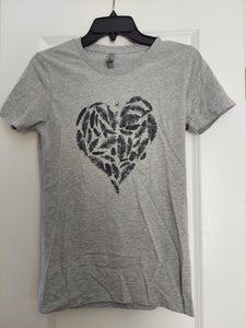 Light Grey HEA Heart with Feathers Printed Boyfriend T-Shirt