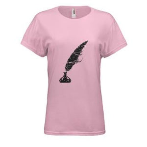 Quill Pen & Inkpot Distressed Printed T-Shirt